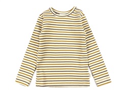 Petit Piao chocolate brown/golden sun/dark offwhite striped t-shirt modal